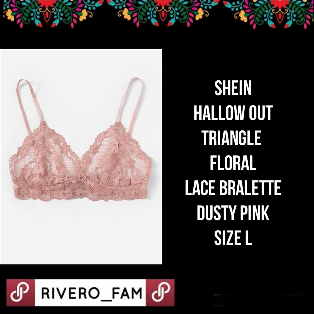 SHEIN | HALLOW OUT TRIANGLE FLORAL LACE BRALETTE |DUSTY PINK |SIZE L